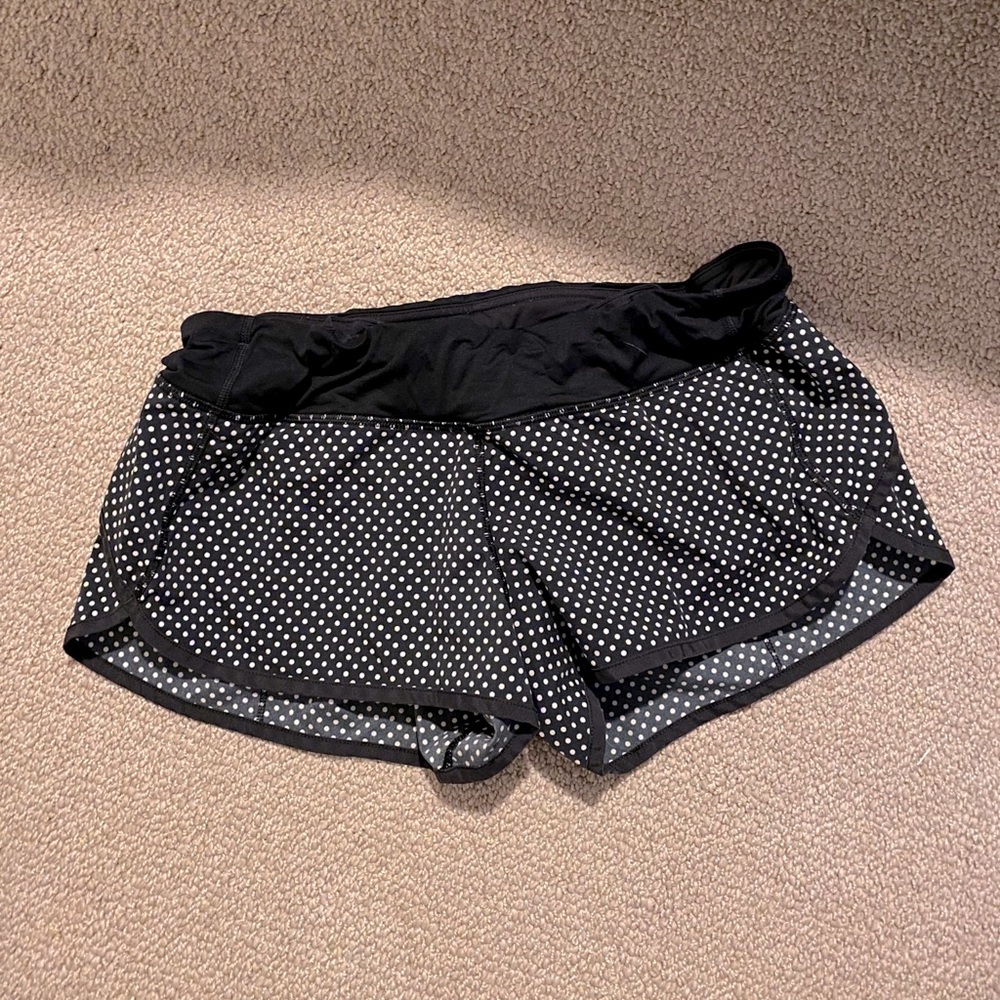 Lulu Lemon black and white polka dot speed shorts